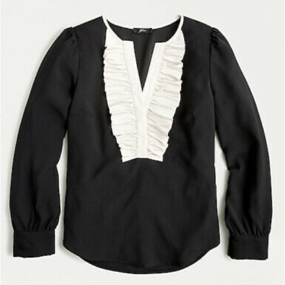 JCREW Long-sleeve ruffle-front top in satin crepe - Picture 2 of 5